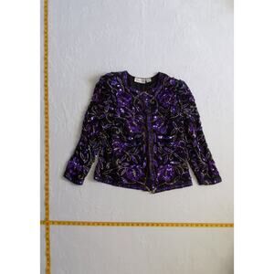 Vintage Laurence Kazar New York Purple Floral Long Sleeve Blouse Size Large